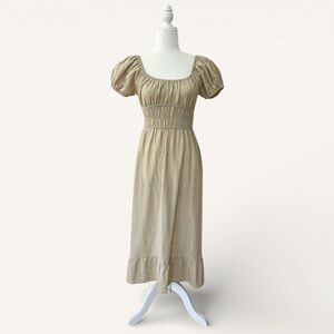 SIM & SAM NWT Oatmeal Linen Blend Cottagecore Milkmaid Puff Sleeve Midi Dress